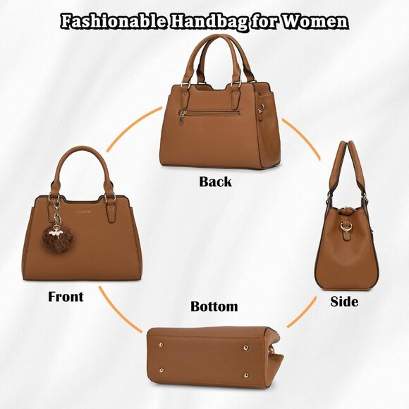 Womens Brown PU leather Top-Handle  Waterproof Anti Theft Leather Purses Handbag - Picture 6 of 7